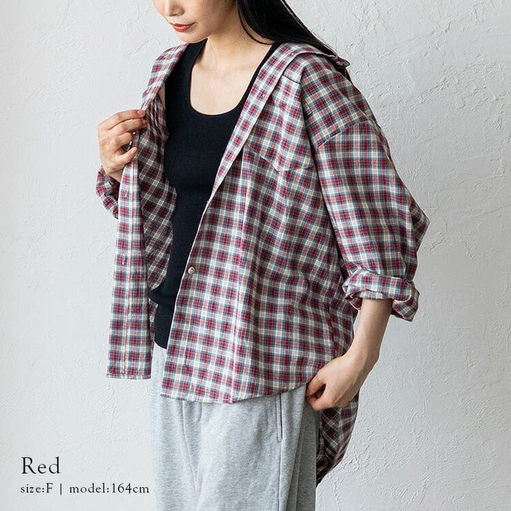レッド | オーバーサイズタータンチェックシャツ | Vita Felice