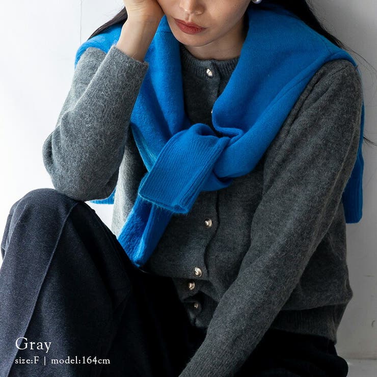 グレー | ゴールドボタンニットカーディガン | Vita Felice