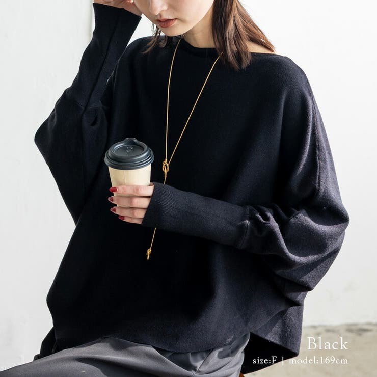 ブラック | イレギュラーヘムドルマンスリーブトップス | Vita Felice