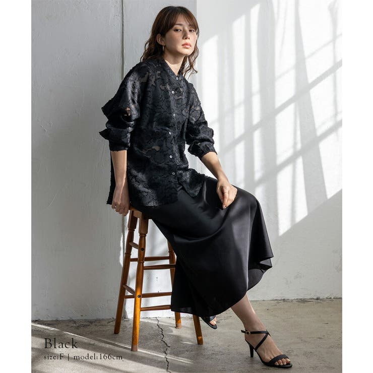 ブラック | フラワージャガードシアーオーバーシャツ | Vita Felice