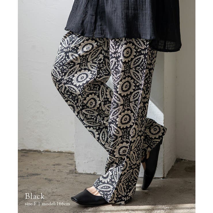 ブラック | レーヨンブロックプリントパンツ | Vita Felice