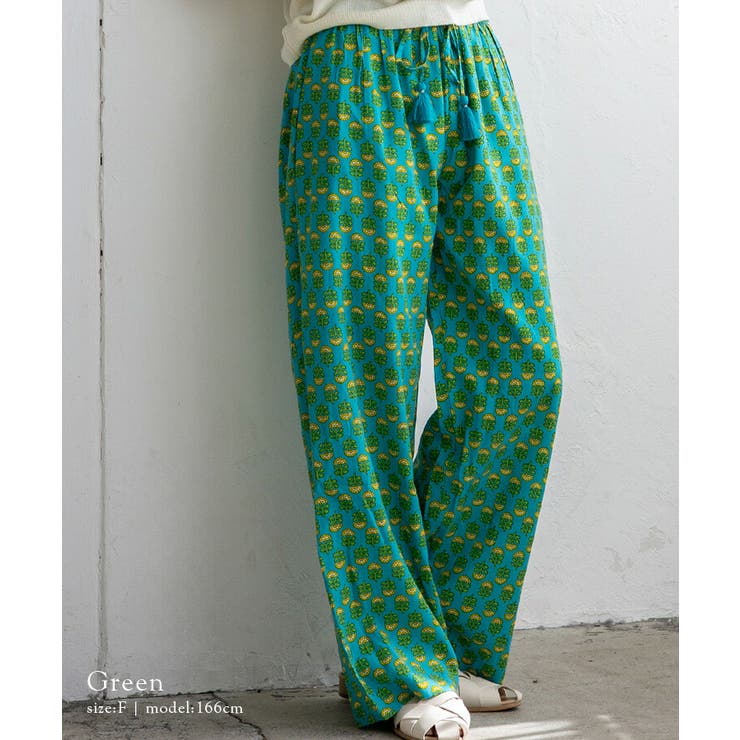 グリーン | レーヨンブロックプリントパンツ | Vita Felice