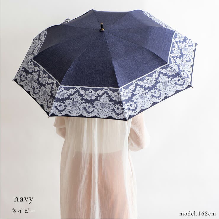 ネイビー | 晴雨兼用ショートワイド傘（リネンレースプリント） | Vita Felice