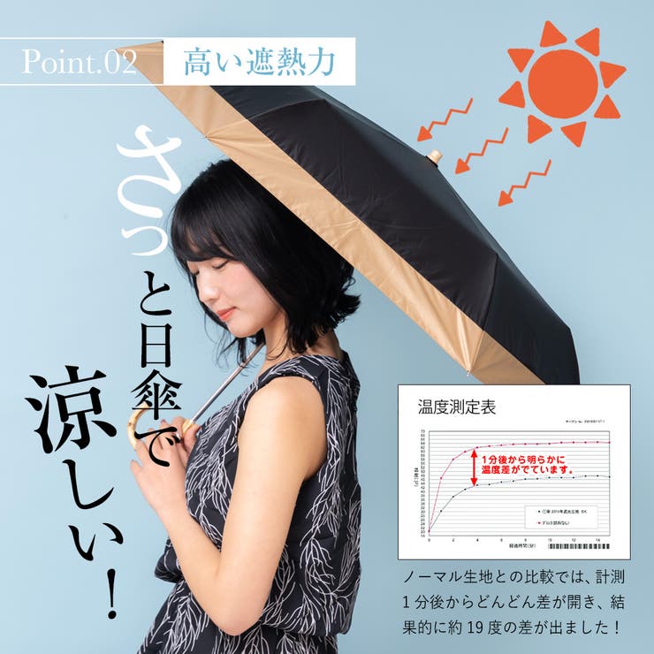 晴雨兼用折りたたみ日傘（軽量/曲がり竹ハンドル）[品番：VI000001322