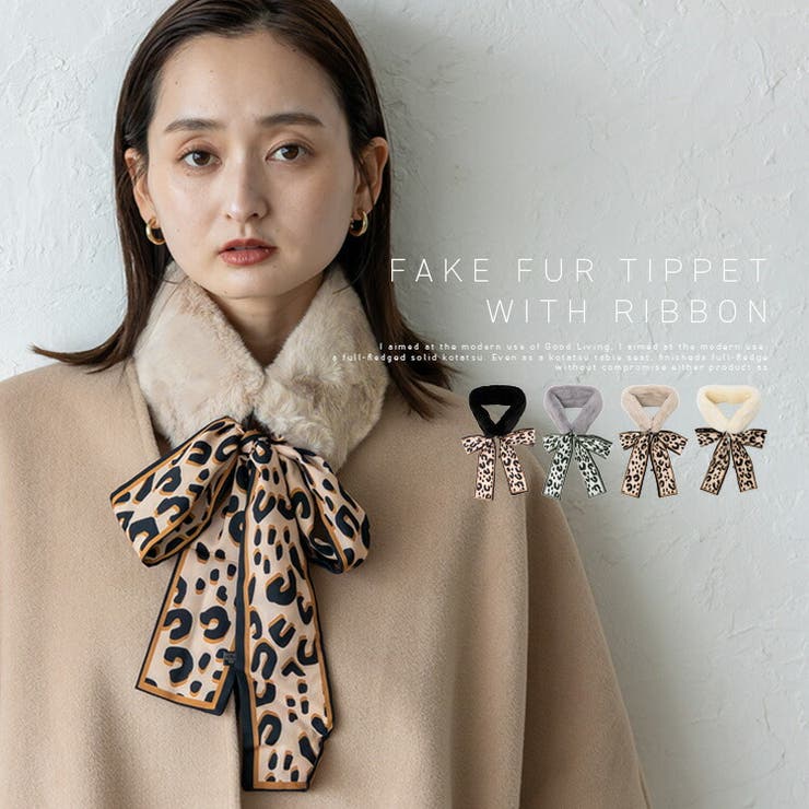 リボン付きフェイクファーティペット | Vita Felice | 詳細画像1 