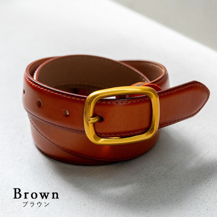 ブラウン | スクエアゴールドバックル本革ベルト | Vita Felice