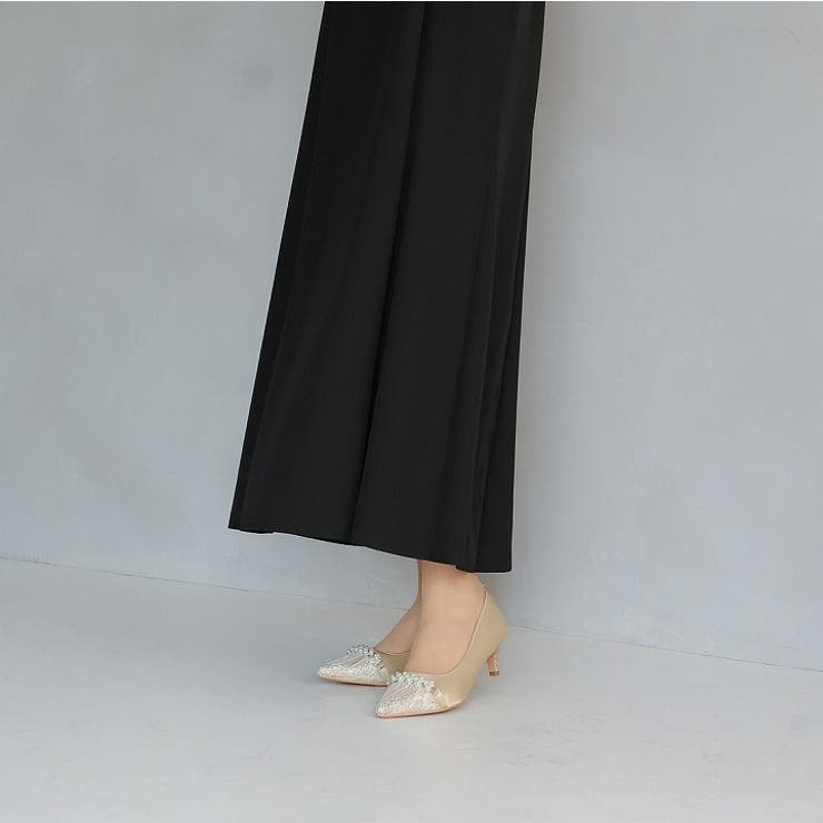 ビジューパール飾りグリッターレースパンプス[品番：VIVS0009826