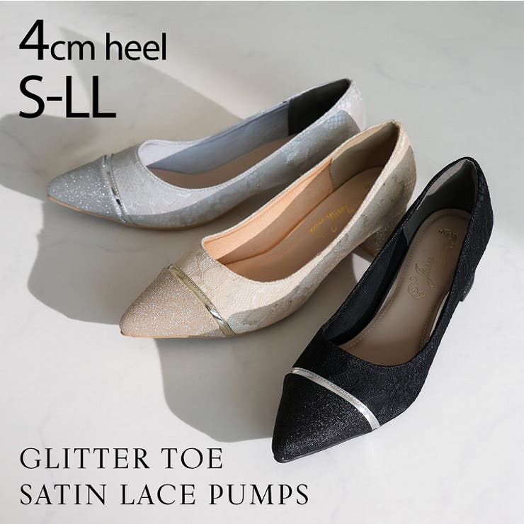 グリッタートゥ切り替えデザインサテンレースパンプス | VIVIAN COLLECTION | 詳細画像1 