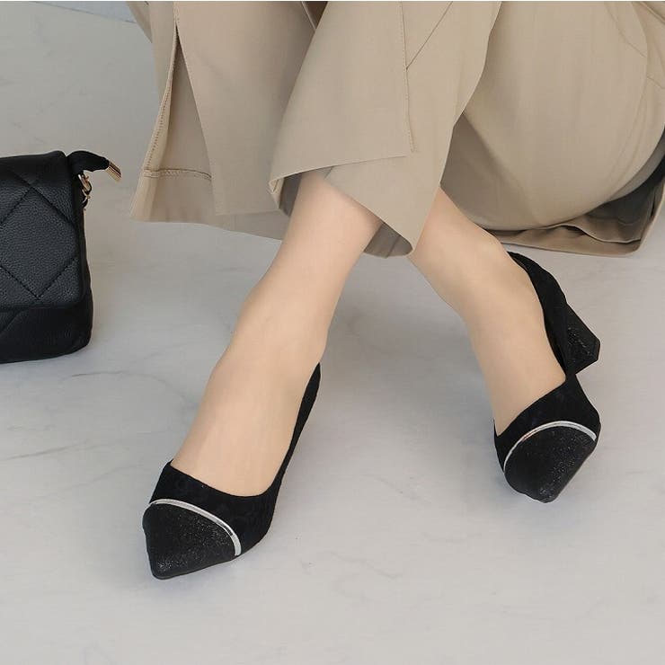 グリッタートゥ切り替えデザインサテンレースパンプス | VIVIAN COLLECTION | 詳細画像12 