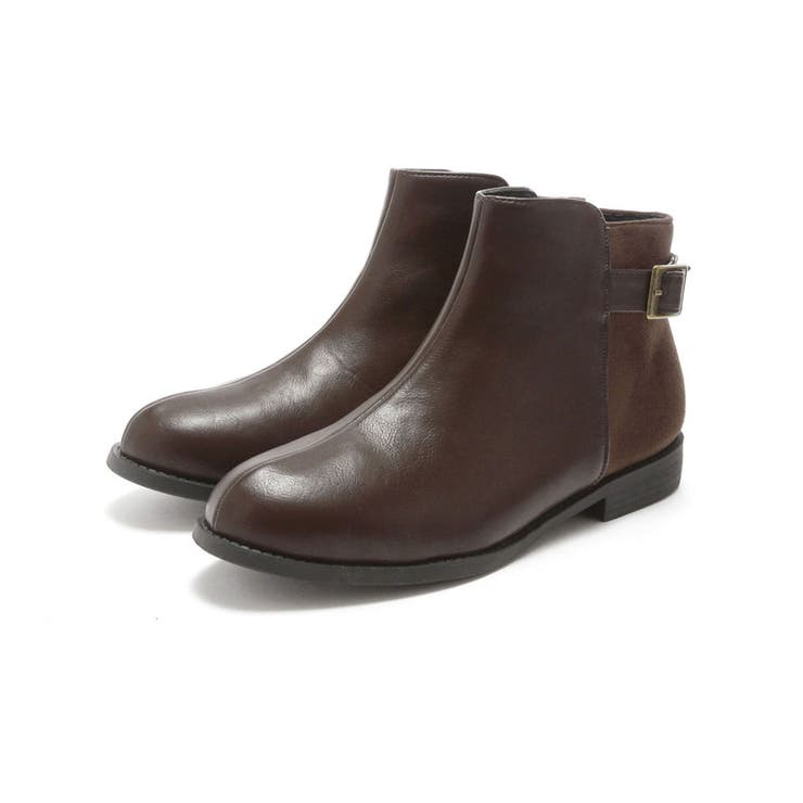 ダークブラウンPU | 軽量ソール&ローヒールベルテッドショートブーツ | VIVIAN COLLECTION