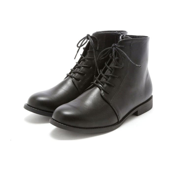 ブラックPU | 軽量ソール&ローヒールレースアップショートブーツ | VIVIAN COLLECTION
