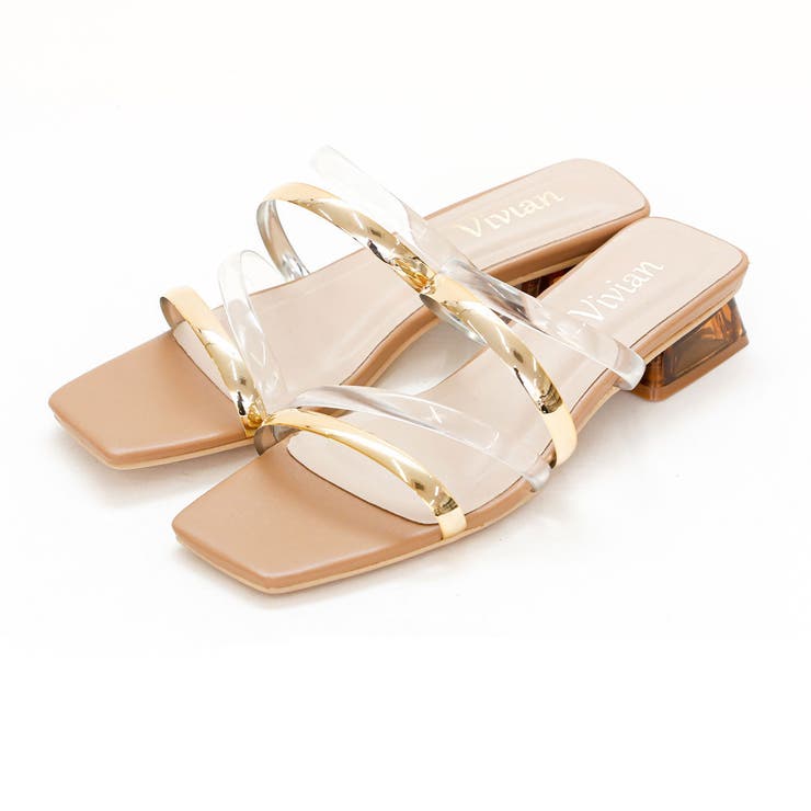 キャメルコンビ | スクエアトゥメニー華奢ストラップクリアヒールサンダル | VIVIAN COLLECTION