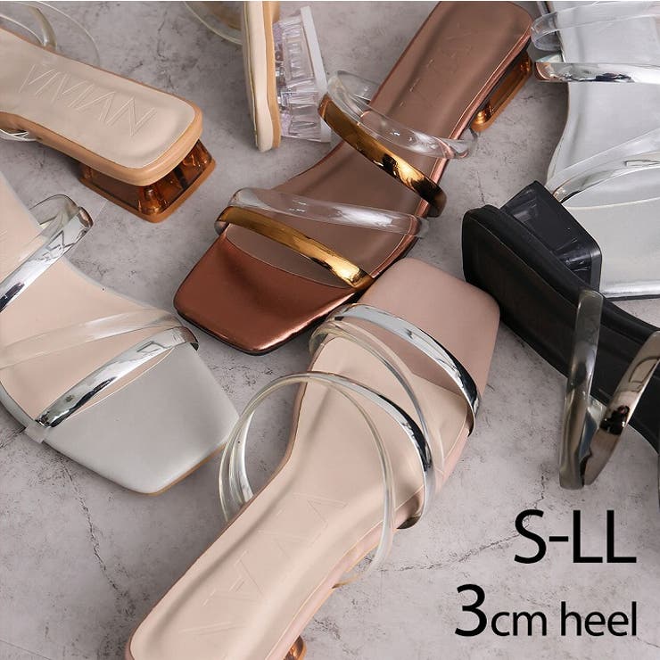 スクエアトゥメニー華奢ストラップクリアヒールサンダル | VIVIAN COLLECTION | 詳細画像1 