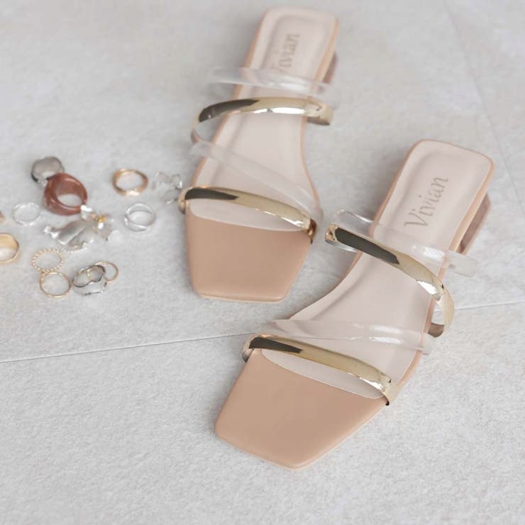 スクエアトゥメニー華奢ストラップクリアヒールサンダル | VIVIAN COLLECTION | 詳細画像15 