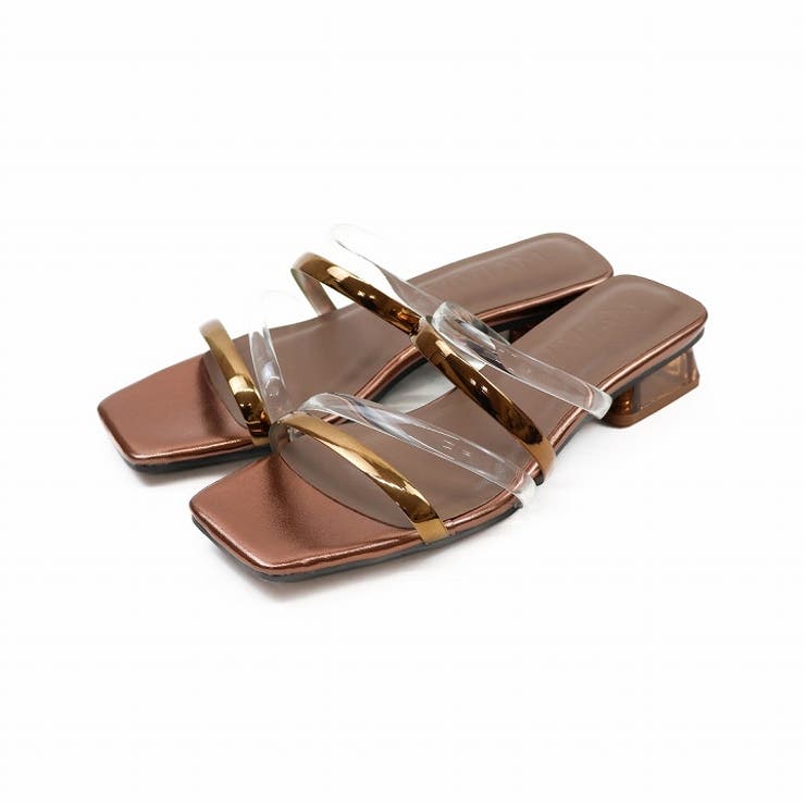 ブロンズ | スクエアトゥメニー華奢ストラップクリアヒールサンダル | VIVIAN COLLECTION