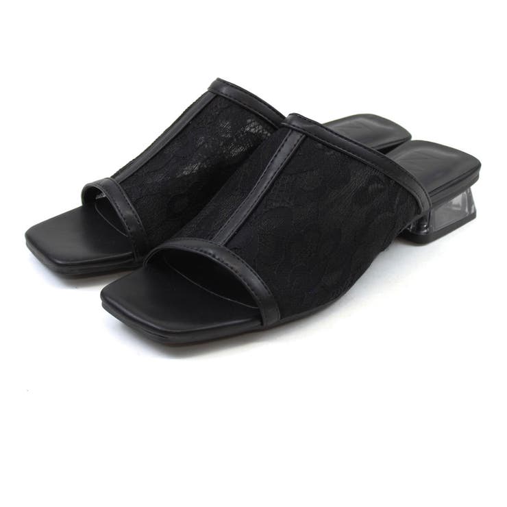 ブラックコンビ | スクエアトゥチュールクリアヒールサンダル | VIVIAN COLLECTION