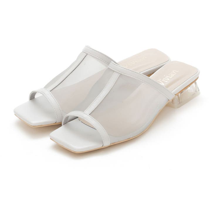 グレー | スクエアトゥチュールクリアヒールサンダル | VIVIAN COLLECTION