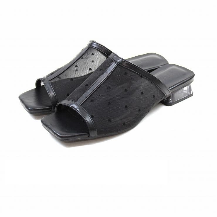 ブラックハート | スクエアトゥチュールクリアヒールサンダル | VIVIAN COLLECTION