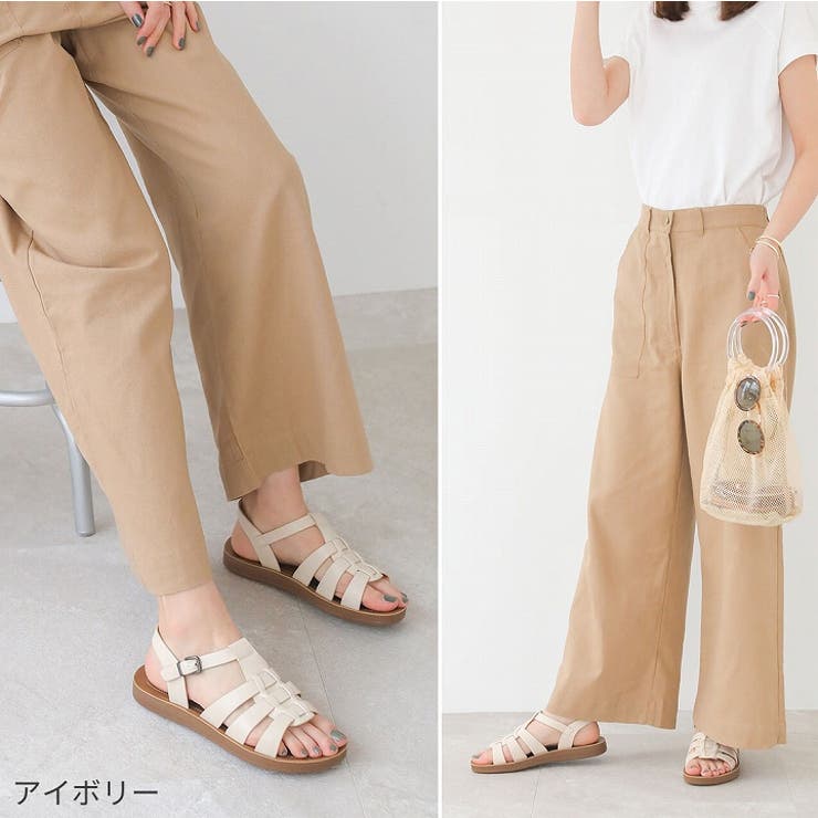 22春夏新作Vivianサンダルレディースグルカサンダルフラットぺたんこペタンコローヒールストラップコンフォート2cmヒールブラック黒アイボリーキャメルV13309SM