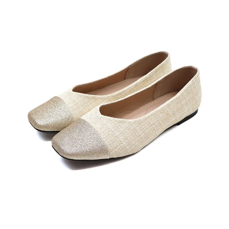 アイボリーツイード | 異素材バイカラーフラットパンプス | VIVIAN COLLECTION