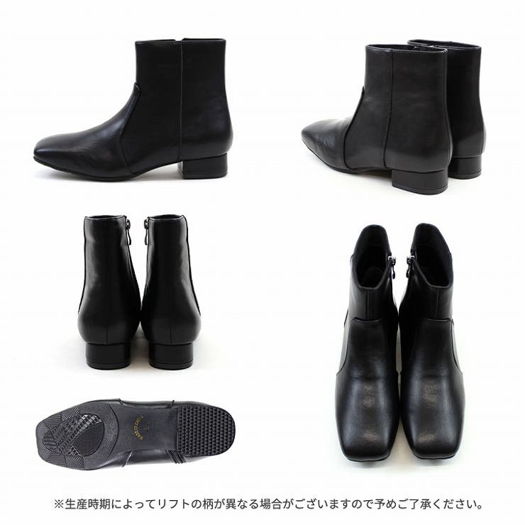 スクエアトゥシンプルローヒールショートブーツ[品番