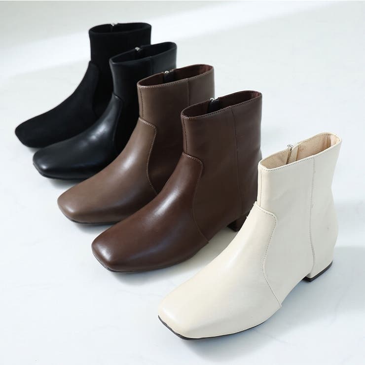 スクエアトゥシンプルローヒールショートブーツ[品番：VIVS0009769