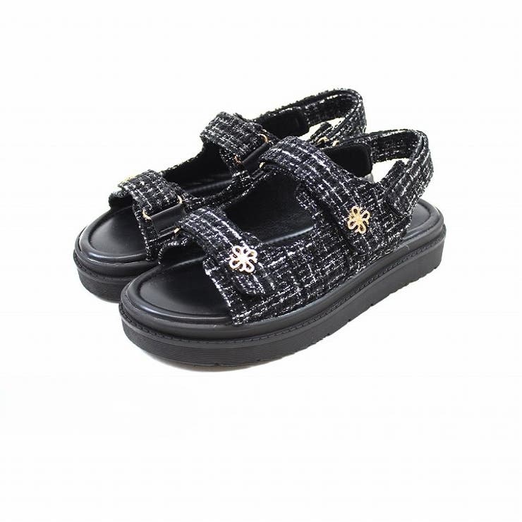 ブラック | 厚底ゴールドモチーフツイードサンダル | VIVIAN COLLECTION