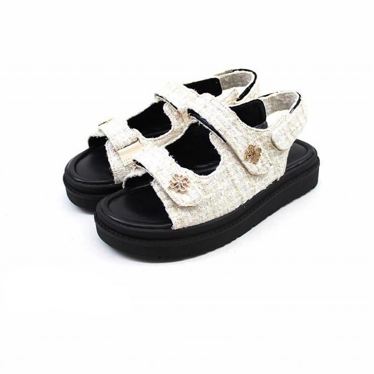 ホワイト | 厚底ゴールドモチーフツイードサンダル | VIVIAN COLLECTION