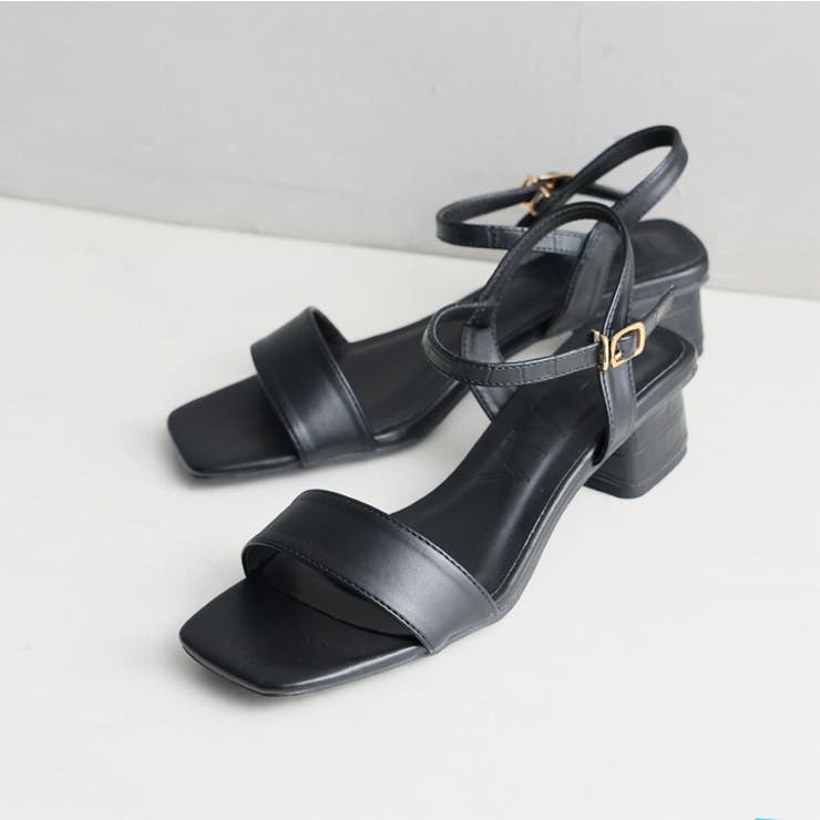 スクエアトゥ4cmヒールアンクルストラップサンダル[品番：VIVS0009822