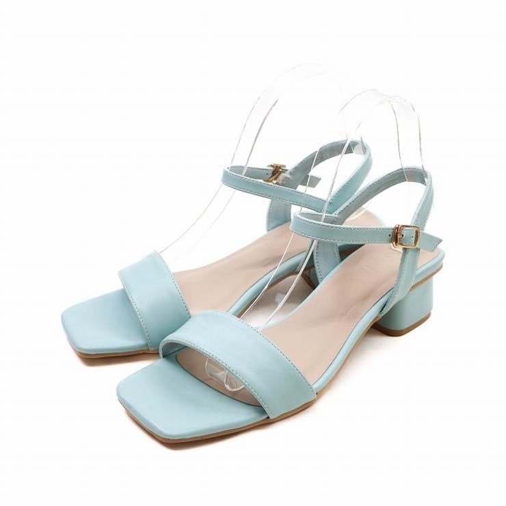 スクエアトゥ4cmヒールアンクルストラップサンダル[品番：VIVS0009822