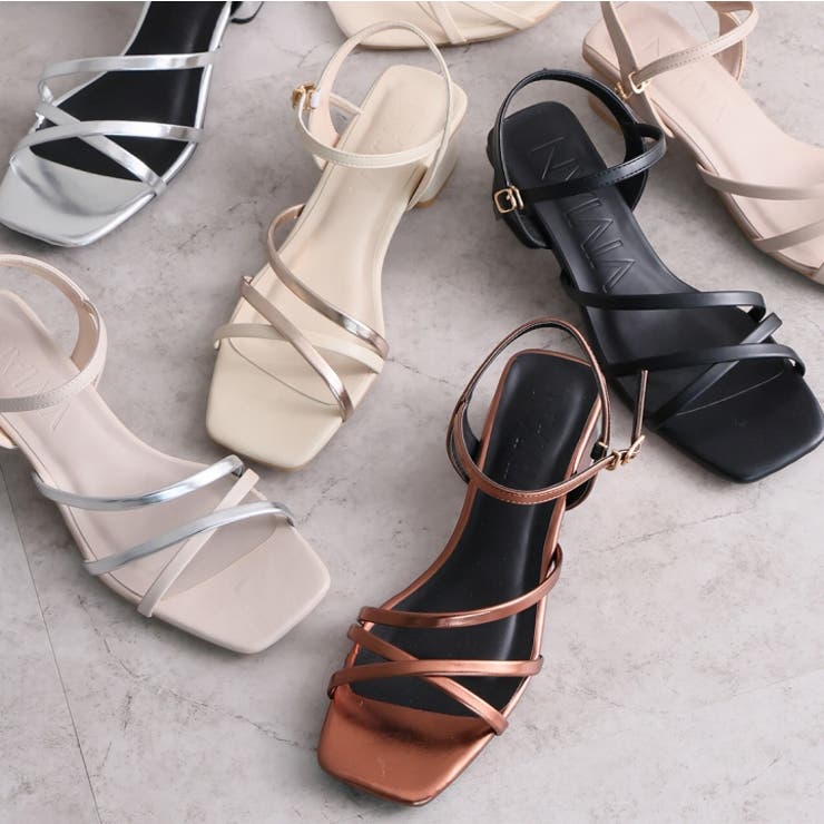 スクエアトゥアシメ華奢アンクルストラップサンダル[品番：VIVS0009823