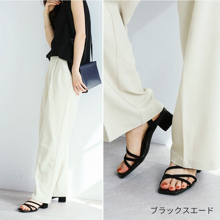 スクエアトゥアシメ華奢アンクルストラップサンダル[品番
