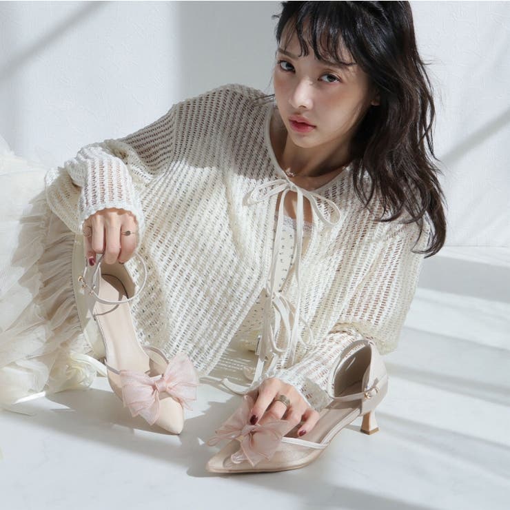 シアーリボンポインテッドトゥセパレートパンプス[品番：VIVS0009982