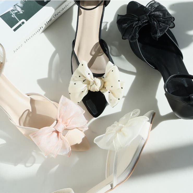 シアーリボンポインテッドトゥセパレートパンプス[品番：VIVS0009982