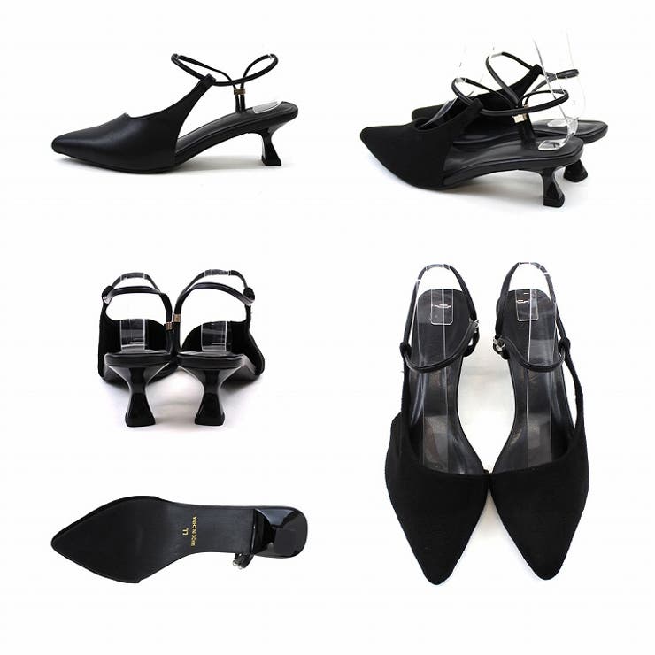 ポインテッドトゥアシメデザインストラップパンプス[品番