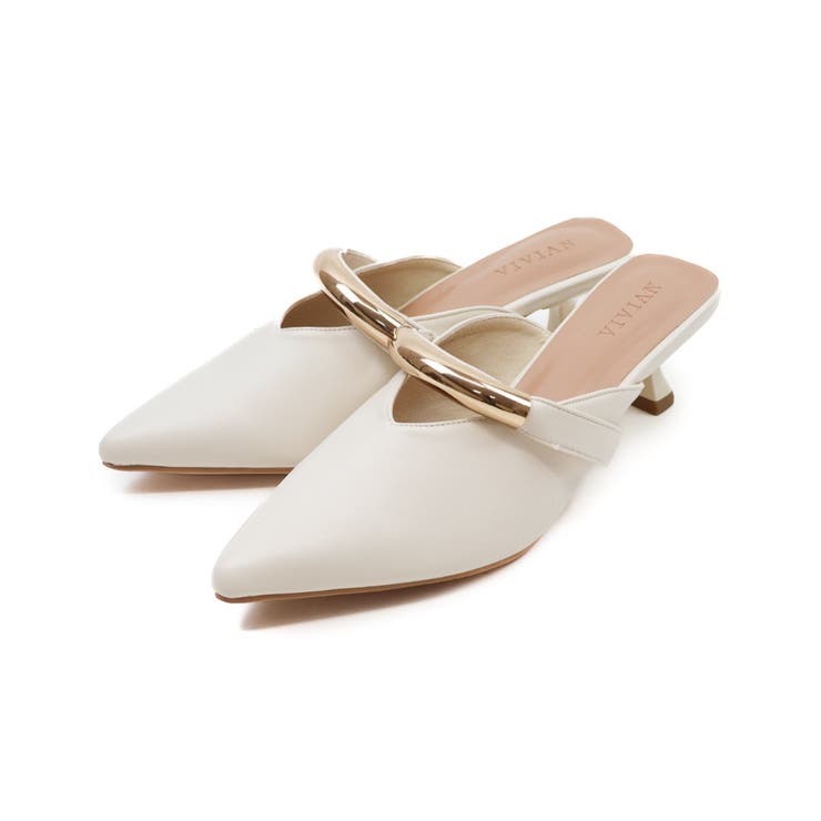 アイボリー | ゴールドモチーフミュールパンプス | VIVIAN COLLECTION