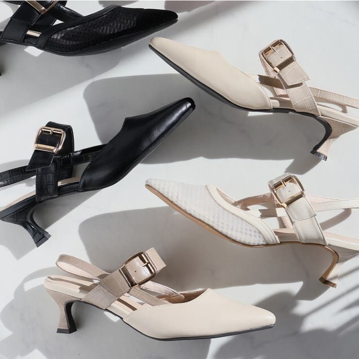 ポインテッドトゥバックルベルトバックストラップパンプス[品番