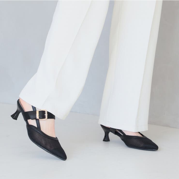 ポインテッドトゥバックルベルトバックストラップパンプス[品番