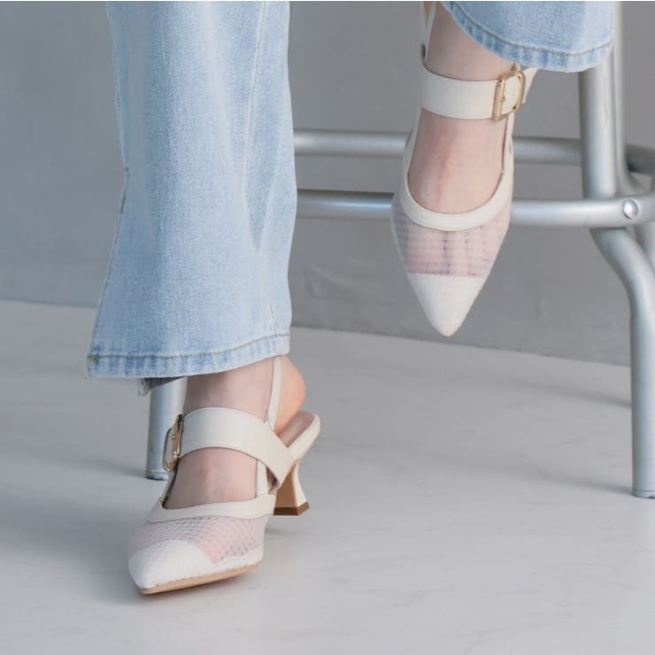 ポインテッドトゥバックルベルトバックストラップパンプス[品番