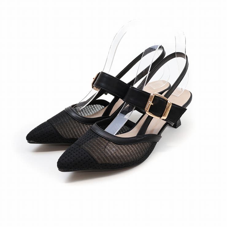 ポインテッドトゥバックルベルトバックストラップパンプス[品番