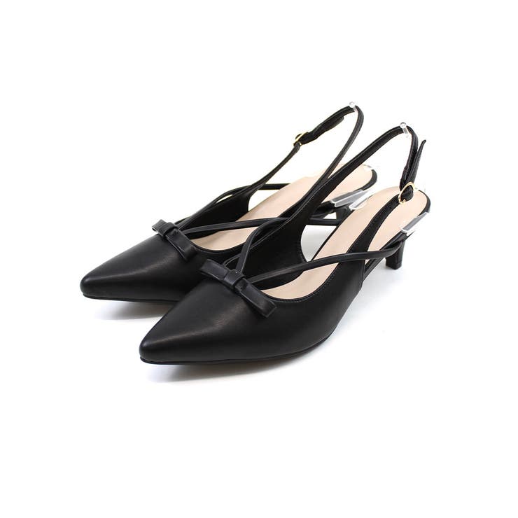 美品　ミラオーウェン　黒リボン　バックストラップ　ポインテッド　ヒール　パンプス Mila Owen（ミラオーウェン）の「リボンモチーフスリングバッグ