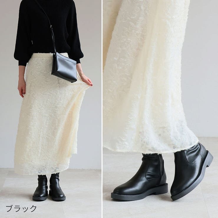 厚底ブラックソールストレッチショートブーツ[品番：VIVS0009755