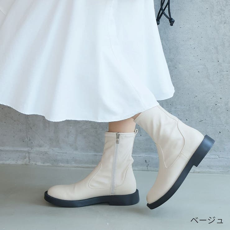 厚底ブラックソールストレッチショートブーツ[品番:VIVS0009755 厚底ブラックソールストレッチショートブーツ[品番:VIVS0009755
