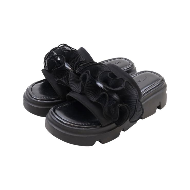 ブラック | シアーフリル厚底サンダル | VIVIAN COLLECTION