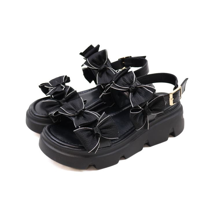 ブラック | メニーリボン厚底スポーツサンダル | VIVIAN COLLECTION