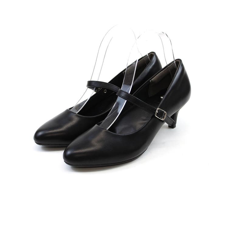 ブラックPU | 【履きごこちやみつき感激】アーモンドトゥストラップ5cmヒールパンプス | VIVIAN COLLECTION