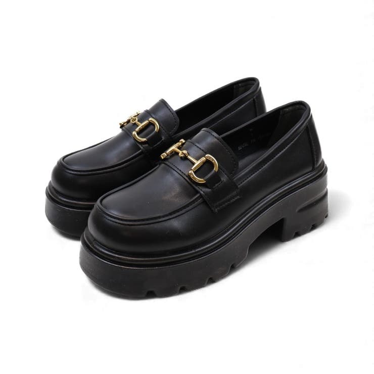 ブラック | 厚底トラックソールビット付きローファー | VIVIAN COLLECTION