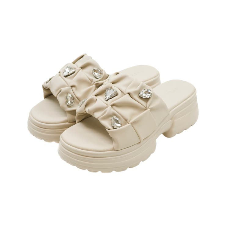 ベージュ | キラキラビジュー厚底ギャザーサンダル | VIVIAN COLLECTION