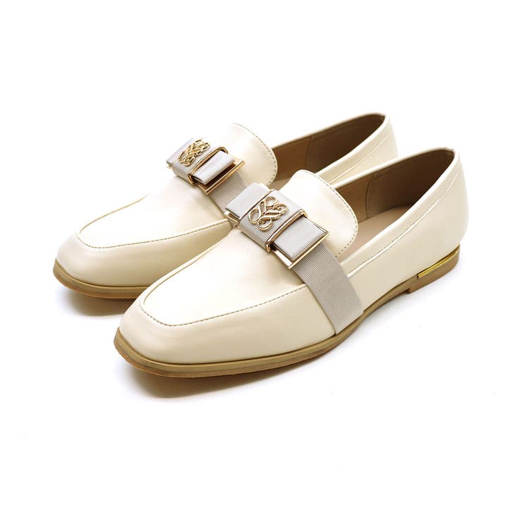 アイボリー | ゴールドモノグラムリボンローファー | VIVIAN COLLECTION