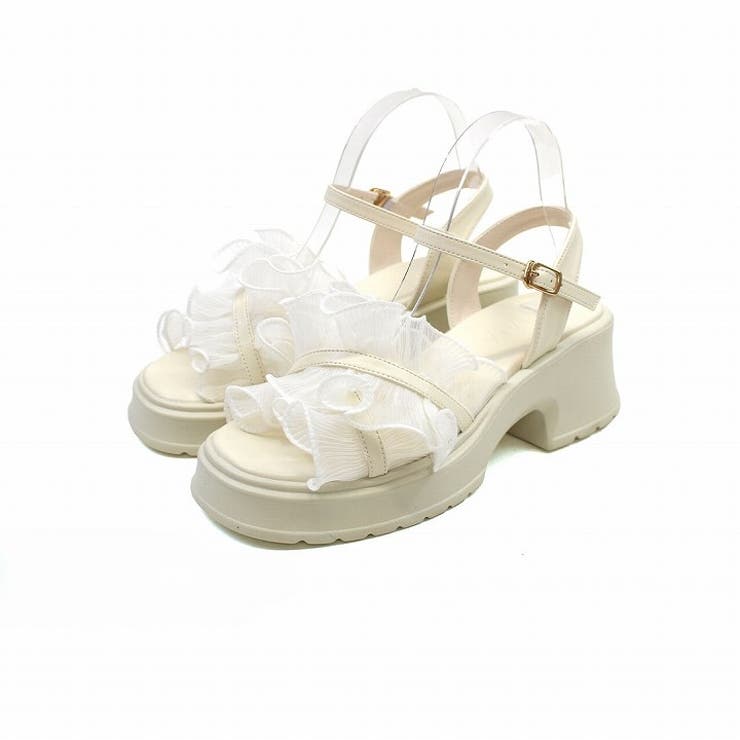 アイボリー | シアークロスフリル厚底ストラップサンダル | VIVIAN COLLECTION